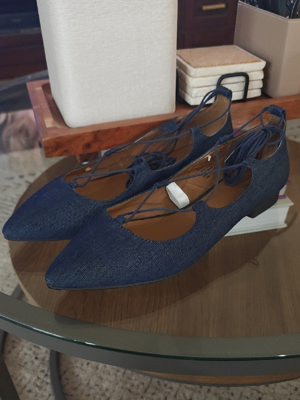 Mossimo Supply Co. Navy Blue Lace-Up Pointed Flats